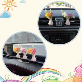 Set of 3 Cute Mini Flower Vases with Bouquet, Car Vent Clips & Air Freshener, Fresh Scent Car Decoration Accessories (Spiral - Apricot, S)