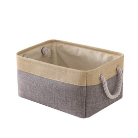 TheWarmHome Decorative Basket Rectangular Fabric Storage Bin Organizer Basket with Handles for Clothes Storage (Grey Patchwork, 13.8L*9.8W*6.7H)