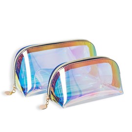 Holographic Cosmetic Bag,2 PCS Waterproof Toiletry Bag with Zipper Colorful Laser Storage Bag Waterproof Toiletry Bag for Women Girls Teens Travel Gifts