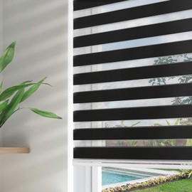 Joydeco Zebra Blinds for Windows Cordless 45 Inches Wide,Black Sheer Bedroom Privacy Light Filtering Dual Layer Roller Shades for Home Office, 45" W×75" H