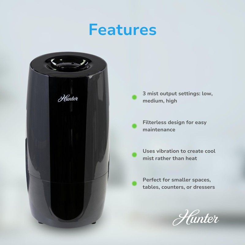 Hunter Fan Company Aspire Cool Mist 0.7 Gal Ultrasonic Humidifier-Graphite