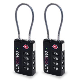 LUXOORO TSA Approved Luggage Lock with Alert Indicator, 4-Digit Resettable Combination, Durable Zinc Alloy Travel Lock for Suitcase, Backpack, Toolbox, Locker, Keyless & Tool-Less – Black (2 Pack)