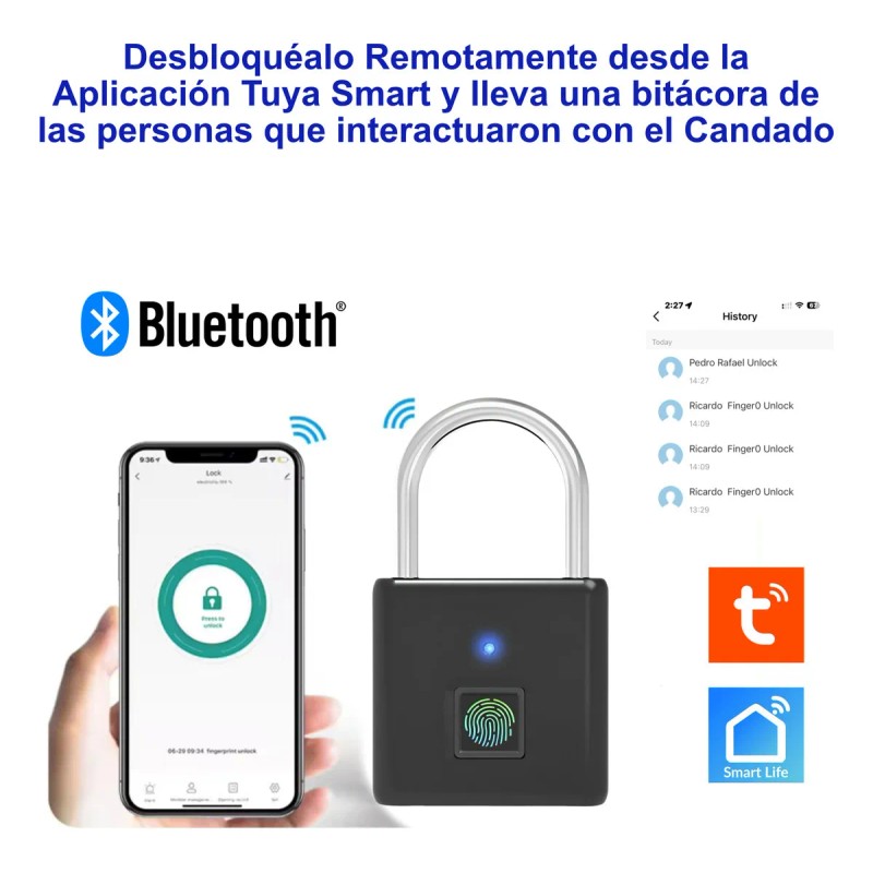Candado Inteligente Bluetooth App Huella Digital Res Lluvia Color Negro