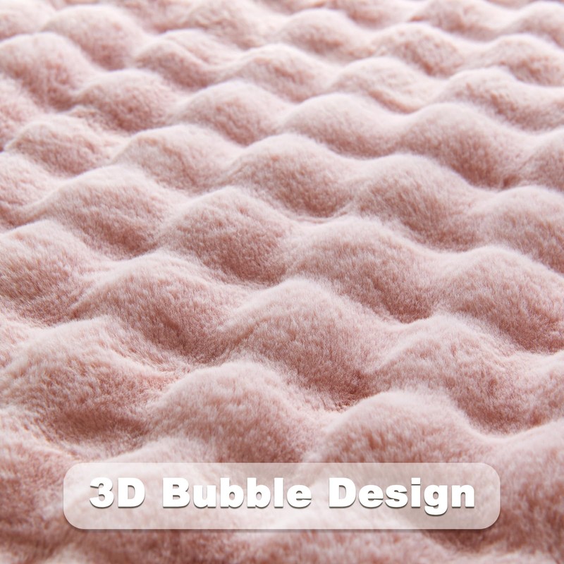 NEWCOSPLAY Faux Fur Throw Blanket Pink Bubble Blanket Thick Warm
