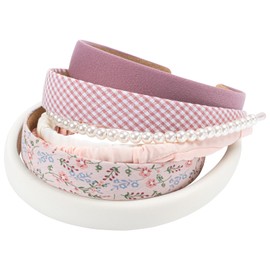 7pcs Fashion Headbands for Women Girls, Floral Women Headbands Padded Wide Headbands for Women, Pearl Headband Non Slip Head Bands for Women's Hair Accessories (Pink)