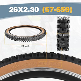 WEEROCK 26 x 2.3 (57-559) MTB Bike Tire Two Pack 26 Inch Tires Folding Bead Replacement Tyre 2.3 Inch Wide Mountain Bicycle Tires with Inner Tubes for 26" Bicycles, Brown Wall Side