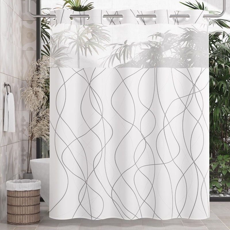 AmazerBath No Hook Shower Curtain and Liner Set, Shower Curtain