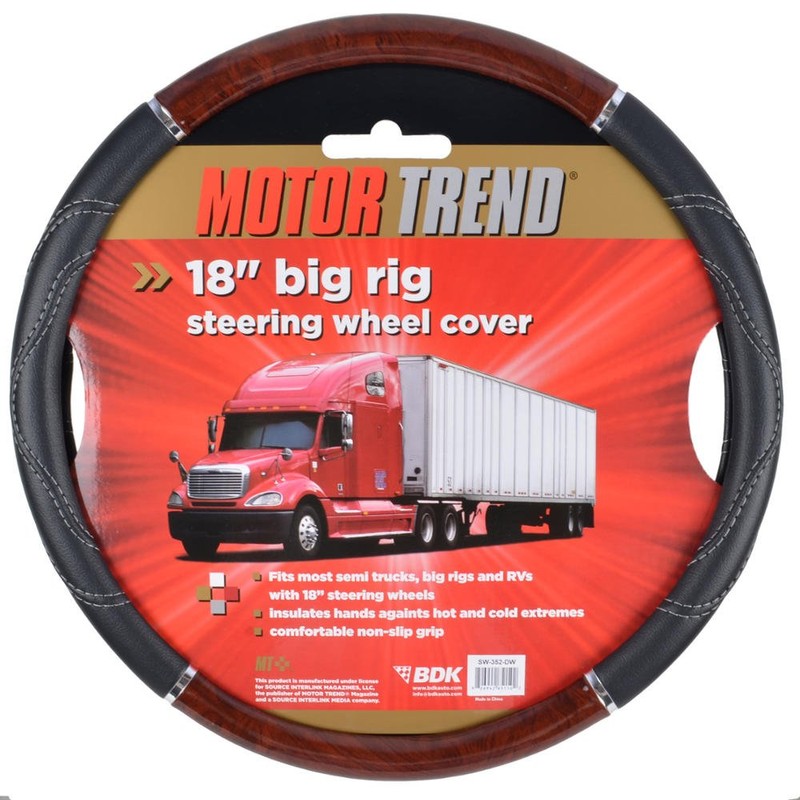 BDK Black/Dark Wood Grain Soft Leather Grip Big Rig Steering
