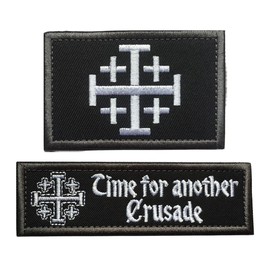 SpaceAuto Bundle 2 Pieces Jerusalem Cross Crusader 3.15" x 1.97" and Time for another Crusade Tactical Morale Patch 3.94" x 1.18" Black & White
