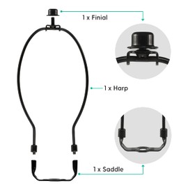 I Like That Complete Lamp Set (1 Pack) - Black 8" Harp (Suitable for 9" to 10" Lampshade) - Includes Harp, Saddle Holder Base and Finial - Converter for Table and Floor Lamps