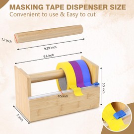 Wood Masking Tape Dispenser Craft Tape Dispenser Multi Roll Tape Dispenser Tape Cutter Dispenser Tape Stand Holder Tape Roll Holder for Painting Kitchen Office Gifts 9.6" x 5.5" x 5" (No Masking Tape