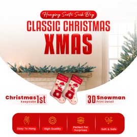 Christmas Stocking Baby's 1st Christmas with Snowman Print Classic Christmas Xmas Hanging Santa Sack Bag Holiday Party Gifts Bag Decoration Decor Accessories Concept4u