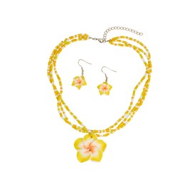 MMIUAEG Hawaiian Flowers Earrings Necklaces Set Bohemian Flower Dangle Earrings for Women Beach Holiday Summer Jewelry Accessories (Beaded Yellow)