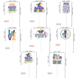 24 piezas de decoración para cupcakes de Mardi Gras, con purpurina, estilos mixtos, máscaras de Iris de amor, púas para cupcakes de máscaras, tema de Mardi Gras, baby shower, cumpleaños, despedida de soltera, suministros de decoración de pasteles