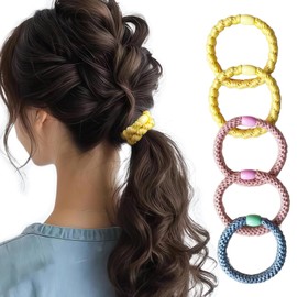 Mmokari (5 Piece Set) Elastic High Elasticity Hair Accessories, Rope-Style, Sports, Gym, Braided, Won't Damage Hair, Durable, No Traces, High Ponytail, Stylish, Women's, Thick, Adult, Cute,