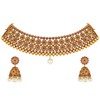 Aheli Antique Gold Tone Choker Necklace Jhumki Earrings Set Studded