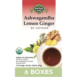 Herbal Cup Ashwagandha Tea, Organic Lemon Ginger, No Caffeine Herbal Teas (Organic Lemon Ginger, 16 Count (Pack of 6))