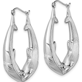 Sterling Silver Rhodium-Plated Dolphin Hoop Earrings (40 X 33) Made In Indonesia qe4707
