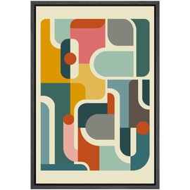 SIGNLEADER Framed Canvas Print Wall Art Mid-Century Colorful Geometric Abstract Shapes Illustrations Traditional Colorful Multicolor for Living Room, Bedroom, Office - 16"x24" BLACK
