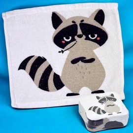 MIJOMA Set of 4 Magic Face Cloths Magic Towel Magic Towel Children's Gift Party Bag Tombola 100% Cotton Unfolds in Warm Water (Raccoon Fun)