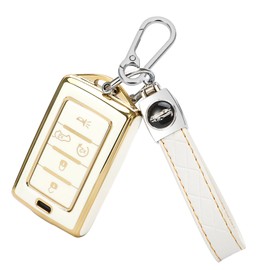 TOMALL for Jeep Key Fob Cover with Keychain, 5 Buttons Soft TPU Key Fob Protector Compatible with Jeep Grand Cherokee Wagoneer Grand Cherokee L 2021 2022 2023, White