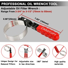 CAROTUPY Small Swivel Oil Filter Wrench, Oil Filter Removal Tool, Adjustable Filter Wrench Fits Filter from 2-3/4" to 3-1/3" for Cars, Motorcycles and Lawn-mower