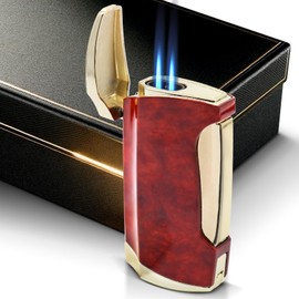 Navpeak Windproof Butane Torch Lighter - Refillable Jet Flame Lighter for Cigar, Candle, Outdoor, Dessert, and Baking, BBQ & Emergency Survival Gear (Butane Not Included) (Walnut)