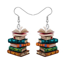 YAYAKO Acrylic Funny Book Earrings Dangle Bookshelves Jewellery Back to School Gifts for Kids Teachers Women Girls (Colorful)