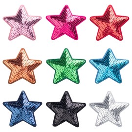 PAGOW 9 parches para planchar con estrellas de lentejuelas, parches de lentejuelas bordadas en la ropa, parches brillantes para planchar a granel, parches para coser en estrellas para sombreros,