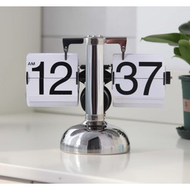 KENJIEY Flip Clock,Retro Flip Clock Mechanical Digital Desk Clocks Auto Internal Gear Operated Flipping Down Clocks Numbers Battery Powered for Home Office Décor White