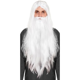 Wizard Wig & Beard Long White Hair Adults Fancy Dress Costume Cosplay Accessory