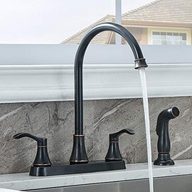 3 Hole or 4 Hole 2 Handle Kitchen Faucet with Side Sprayer, Commercial Lead-Free Oil Rubbed Bronze Kitchen Sink Faucets for Rv Sinks with High-Arc Spout & Side Sprayer, VADR0004H
