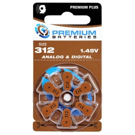 Premium Batteries Size 312, PR41, P312, ZA312 1.45V Zinc Air Hearing Aid Batteries Brown Tab (300 Batteries)
