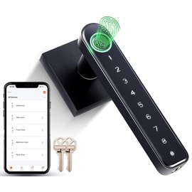 Fingerprint Door Knob, Keyless Entry Door Knob with 4 Ways to Unlock, Biometric Door Knob for Home/Storage/Bedroom/Office and Other Private Spaces, Big Fingerprint Recognizer(with APP)