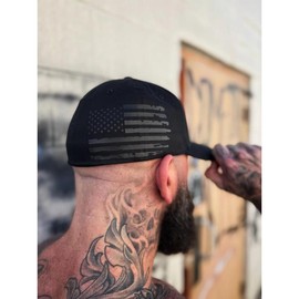 USA FLAG BLACK SIDE STYLE FLEXFIT COTTON HAT - VARIANT: S-M