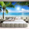 FENDROM Ocean Beach Tapestry Tropical Seaside Island Palm Tree Waves