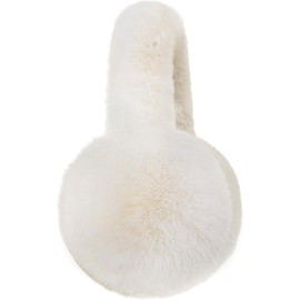 Faux Rabbit Fur Winter Warm Earmuffs for Girls Women Retractable Flexible Headband Ear Warmer Thick Furry Earmuff Outdoor Indoor Ear Covers for Kids Adults (White, One Size)