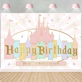 InMemory Princess Castle Birthday Backdrop Girls Pink Pastel Banner