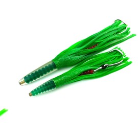 Lobo Lures Green Tuna Slammer 13" 10/0 Stainless Hook Rigged Billfish Edition Marlin Tuna Sailfish Bullet Trolling Lure (2 Pack 13")