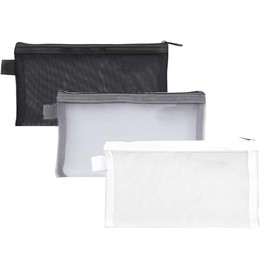Mesh Pencil Case, 3 Pack Multifunctional Nylon Transparent Pencil Case, Mesh Zipper Pen Pouch, Portable Office Supplies Storage Zipper Pouch for Students Adults
