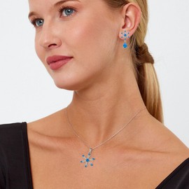 Oskani Snowflake Teardrop Earrings for Women 925 Sterling Silver 5A Cubic Zirconia March Birthstone Aquamarine Color Hypoallergenic Studs Earrings Jewelry Winter Christmas Birthday for Her