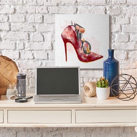 Stupell Industries Red Fashion Heels with Cosmetic Accessories, Design by Ziwei Li Canvas Wall Art, 36 x 36