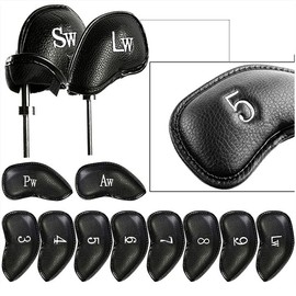 Vester Golf Club Protective Covers Golf Iron Covers Synthetic Leather Flexible Waterproof Protective Lightweight Fabric Velcro Closure (3-9, Aw, Pw, Sw, Lw, Lw) Number Golf Club Head Protective Cover