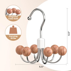 OHIYO 2-Pack 360° Swivel Hoodie Hangers with 6 Cedar Balls, Closet Organizer for Bra, Scarves, Belts, Purse & Accessories Storage
