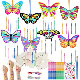 SRIZIAN 8 Pcs Wind Chime Set, Butterfly Wind Chime Kit for Kids, DIY Wooden Wind Chimes for Garden Indoor Outdoor Hanging Decorations