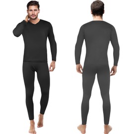 Patelai 3 Set Thermal Underwear for Men Long Underwear Fleece Lined V Neck Winter Warm Base Layers Thermal Top Bottom(Medium,Black, Dark Gray, Wine Red)