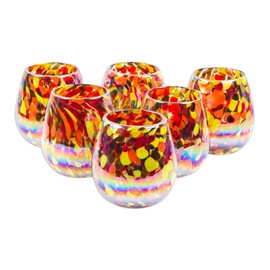 NOVICA Handblown Stemless Wine Glasses Multicolor Mexico Tableware Drinkware Cocktail Recycled [ 13 Oz. 3.9in H x 3.5in Diam.] 'Intense Gallantry'(Set of 6)