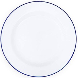 Enamelware Dinner Plate -Solid White with Blue Rim