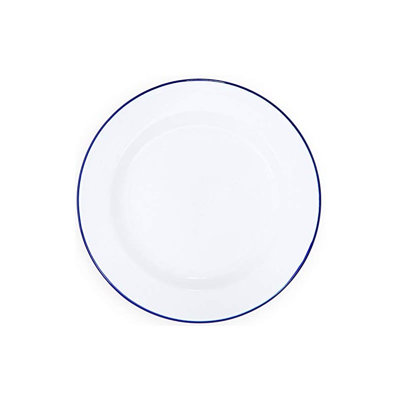 Enamelware Dinner Plate -Solid White with Blue Rim