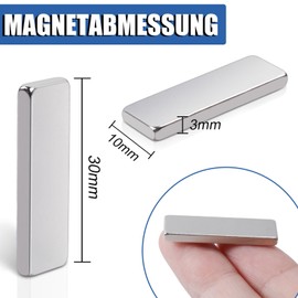 Pack of 20 Magnets Strong, Neodymium Magnets Extra Strong 30 x 10 x 3 mm Super Strong Rare Earth Magnets Rectangular for Notice Board, Kitchen Cabinet, Magnetic Board, Whiteboard